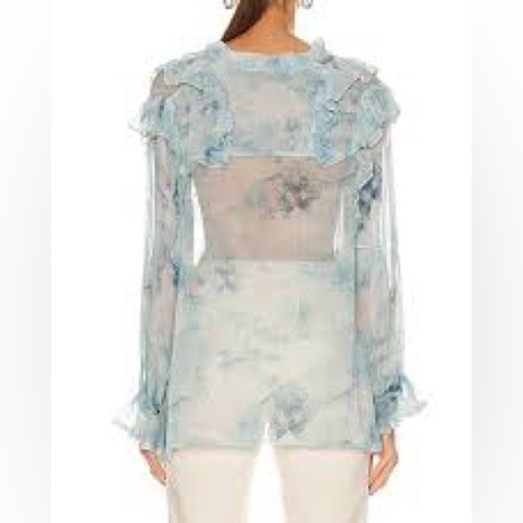 IRO Cruis Light Blue Chiffon Ruffle Blouse Lace-Up Sheer — Size US 2 / FR 34 - Picture 12 of 14